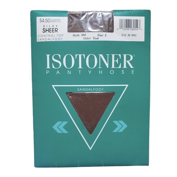 Vintage NOS Isotoner Pantyhose Control Top Sandalfoot Teak Size 1 Silky Sheer - Picture 3 of 3